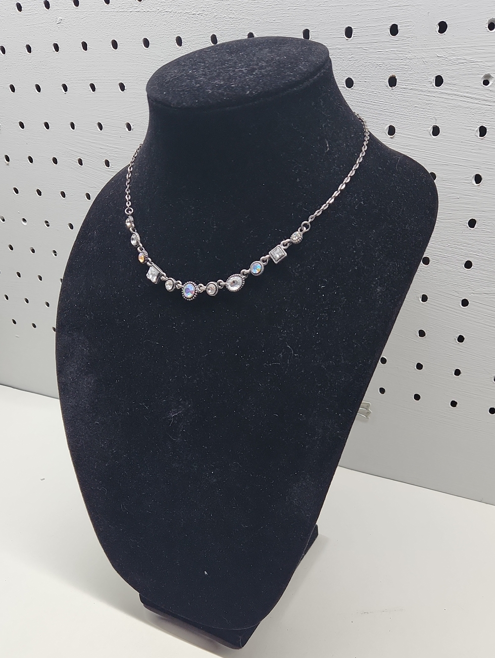 Silver Crystal Accent Necklace - Blue/Opal Stones